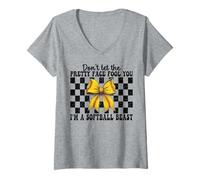Femme Maman de softball, ne te laisse pas tromper par son joli visage T-Shirt avec Col en V
