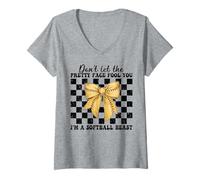 Femme Maman de softball, ne te laisse pas tromper par son joli visage T-Shirt avec Col en V
