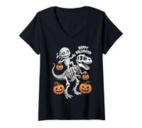 Femme Maman d'halloween sur Un Squelette T-Rex T-Shirt avec Col en V