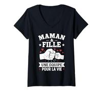 Femme Maman et Fille Une équipe pour La Vie Mères Filles T-Shirt avec Col en V