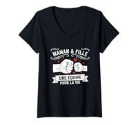 Femme Maman et Fille Une équipe pour La Vie Mères Filles T-Shirt avec Col en V