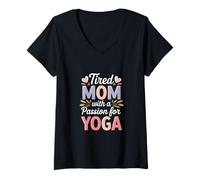Femme Maman fatiguée avec Une Passion pour Le Yoga drôle T-Shirt avec Col en V