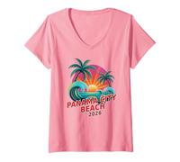 Femme Maman Fille Panama City Beach 2026 Besties Trip Surfer T-Shirt avec Col en V