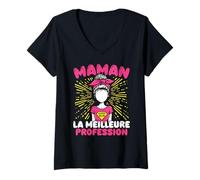 Femme Maman La Meilleure Profession Super Héroïne Mère T-Shirt avec Col en V