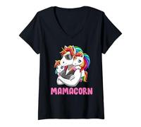 Femme Maman Licorne avec Deux Enfants Maman Cool T-Shirt avec Col en V