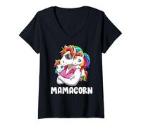 Femme Maman Licorne avec Ses Petits Licornes T-Shirt avec Col en V