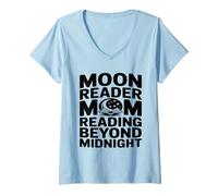 Femme Maman Moon Reader lisant au-delà de Minuit T-Shirt avec Col en V
