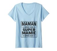 Femme Maman Puis Super Mamie Annonce Grossesse Future Mamy T-Shirt avec Col en V