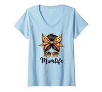 Femme Maman stylée, lunettes et bandeau léopard, maman mère cool T-Shirt avec Col en V
