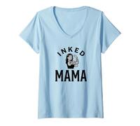 Femme Maman tatouée Mère habilitée Maman encrée T-Shirt avec Col en V
