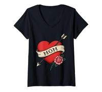 Femme Maman tatouée T-Shirt avec Col en V