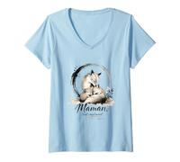 Femme Maman, Tout Simplement - Renarde et Ses Deux renardeaux T-Shirt avec Col en V