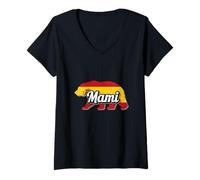 Femme Mami Espagne Drapeau Ours T-Shirt avec Col en V
