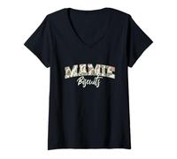 Femme Mamie Biscuits - Noël Gourmand, Petits-Fils Grand-Mère T-Shirt avec Col en V