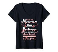 Femme Mamie Bretonne Humour Grand-mère de Bretagne T-Shirt avec Col en V