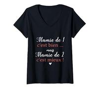 Femme Mamie de 1 bien Mamie de 2 c'est mieux Annonce grossesse T-Shirt avec Col en V