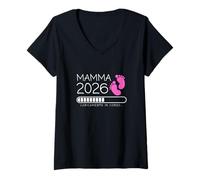 Femme Mamma 2026 Loading Annuncio Gravidanza Bimba Femmina T-Shirt avec Col en V