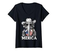 Femme Mammoth Ice Age Drapeau Américain Bandana Lunettes de Soleil Chapeau Cowboy T-Shirt avec Col en V