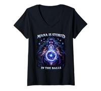 Femme Mana is Stored in The Balls RPG Humour Fantasy Sorcerer T-Shirt avec Col en V