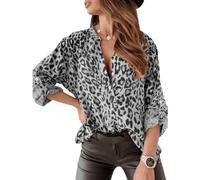 Femme Manches Longues À Motif Léopard Boutonné Chemise Chemisier Col V Lâche Élégant Sexy Chic Mode Blouse YL