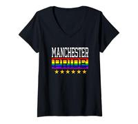 Femme Manchester Pride England Drapeau Arc-en-Ciel Gay Lesbienne Queer LGBT T-Shirt avec Col en V