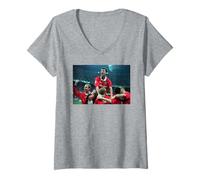 Femme Manchester Utd Roy Keane But Célébration Coupe du Monde Football T-Shirt avec Col en V