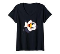 Femme Manchot Mignon Qui se penche Illustration Animale Cartoon T-Shirt avec Col en V