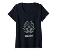Femme Mandala botanique magique à base de plantes et plantes T-Shirt avec Col en V