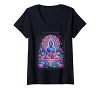 Femme Mandala Bouddha Lotus Coloré pour Un Esprit Zen T-Shirt avec Col en V