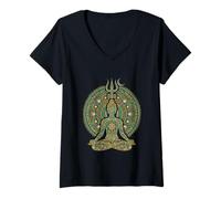 Femme Mandala de méditation spirituelle Dot Art T-Shirt avec Col en V