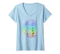 Femme Mandala Moon Chakra Arbre de vie T-Shirt avec Col en V