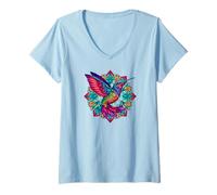 Femme Mandala zen de colibri vibrant T-Shirt avec Col en V
