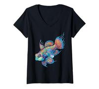Femme Mandarinfish Colorful Ocean Fish Art Abstrait T-Shirt avec Col en V