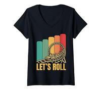 Femme Manège à thème Let's Roll Roller Coaster T-Shirt avec Col en V