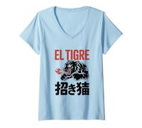 Femme Maneki Neko, manga, streetwear, imprimé et graphique, tigre T-Shirt avec Col en V