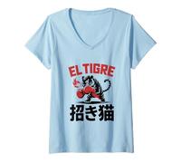 Femme Maneki Neko, manga, streetwear, imprimé et graphique, tigre T-Shirt avec Col en V