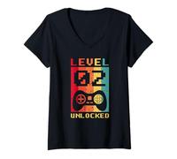 Femme Manette de Jeu rétro débloquée Niveau 2 T-Shirt avec Col en V