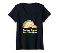 Femme Manger des Tacos pour Deux Maintenant Une Maman Enceinte Attend Un bébé T-Shirt avec Col en V