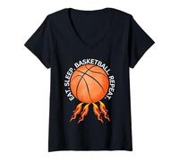 Femme Manger, Dormir, Basket-Ball, répétition, Dessin animé, Joueur de Baseball T-Shirt avec Col en V