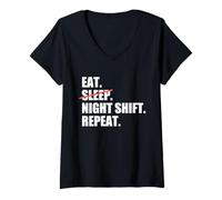 Femme Manger. Dormir. Dors de Nuit. Répéter. Rouge Modifier Médecins Meme T-Shirt avec Col en V