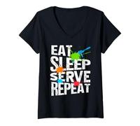 Femme Manger Dormir Servir Répéter Vie Militaire Fière T-Shirt avec Col en V