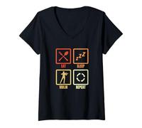 Femme Manger Dormir Violon Répéter Violon Violon Violoncelle T-Shirt avec Col en V