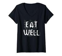 Femme Mangez Bien T-Shirt avec Col en V
