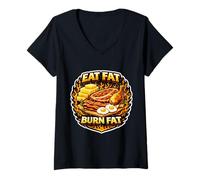 Femme Mangez de la Graisse, brûlez Les Graisses, cétogène, régime Carnivore diète paléo T-Shirt avec Col en V