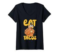Femme Mangez des Tacos drôle Thanksgiving Day Pèlerin Dîner Mexicain T-Shirt avec Col en V