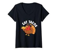 Femme Mangez des Tacos - Thanksgiving Day Fall Holiday Turkey Day T-Shirt avec Col en V