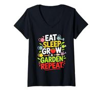 Femme Mangez, dormez, cultivez un jardin Répétition Urban Amoureux des plantes biologiques T-Shirt avec Col en V