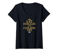 Femme Mangez Haggis et CEILIDH sur T-Shirt avec Col en V