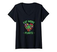 Femme Mangez Plus de Plantes Végétarien Cœur sain T-Shirt avec Col en V