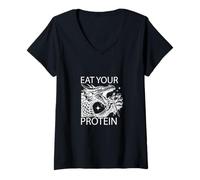 Femme Mangez Vos protéines - Chevalier Mangeant Un Dragon Amusant T-Shirt avec Col en V